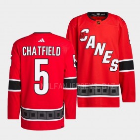 Jalen Chatfield Carolina Hurricanes 2022 Reverse Retro 2.0 Red #5 Authentic Primegreen Jersey Men's