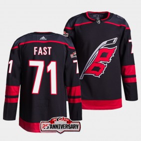 Jesper Fast #71 Carolina Hurricanes 2022-23 Authentic Home Black Jersey 25th Anniversary